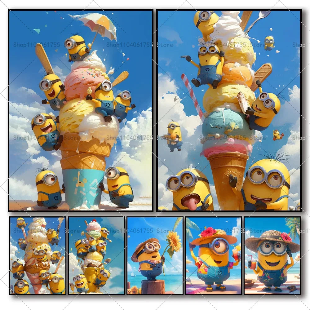 M-Minions Cartoon Cute Poster Self-Adhesive Art Sticker